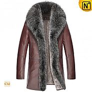 CWMALLS® Raccoon Fur Trimmed Brown Coat CW852465