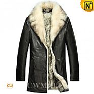 CWMALLS® Mens Black Wolf Fur Coat CW855418