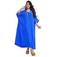 Blue Long Kaftan with Pockets V Neck, Buy Kaftan Kurta Online