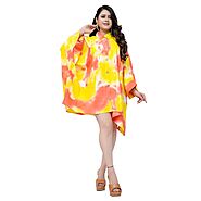 Buy Tie Dye Print Kaftan Shirt Cuff Sleeves Yellow at Rs. 1150 online from Kuberaa Fashions Short kaftan : KUBERAA47