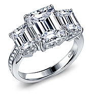 Fancy Emerald Cut Three Stone Diamond Engagement Ring in 14K White Gold
