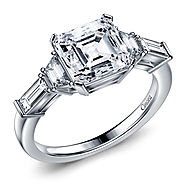 Diamond Five Stone Asscher, Trapezoid Baguette Engagement Ring in 14K White Gold