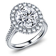 Fancy Oval Diamond Split Shank Halo Cathedral Engagement Ring in 14K White Gold