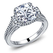 Fancy Cushion Diamond Split Shank Cathedral Engagement Ring in 14K White Gold