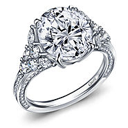 Fancy Oval Diamond Engagement Ring with Prong and Pave Accents in 14K White Gold
