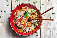 Chinese noodle and shrimp dish