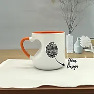 Personalized Heart Cut Handle Printed Mugs