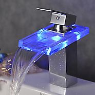 Single Handle Color Changing LED Waterfall Bathroom Faucet - Chrome Finish