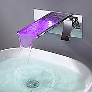 Wall Mount Color Changing LED Waterfall Bathroom Sink Faucet