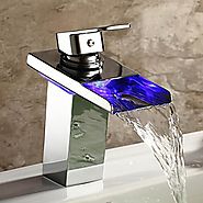 Single Handle Waterfall Bathroom Faucet with LED Light