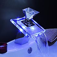 Color Changing LED Waterfall Bathroom Faucets - Glass Handle
