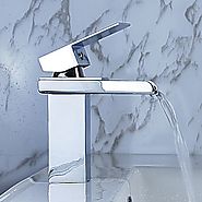 Modern Single Handle Waterfall Bathroom Faucet - Chrome Finish