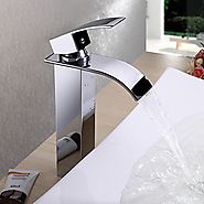Chrome Finish Contemporary Brass Waterfall Bathroom Sink Faucet (Tall)