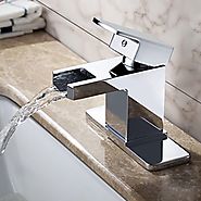 Contemporary Chrome Finish Solid Brass Waterfall Bathroom Sink Faucet