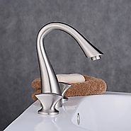 Three Holes Double Knobs Gooseneck Widespread Brushed Nickel Bathroom Sink Faucet