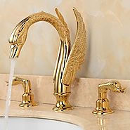 Contemporary Ti-PVD Finish Golden Deck Mounted Widespread Bathroom Sink Faucet with Two Handles