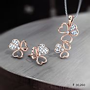 Clover Heart Matching Set - Set in Diamond( 0.274 Ct IJ,SI Round), 18 Kt Rose Gold (3.72 gms) Certified by SGL