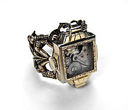 Steampunk Jewelry Womens Ring Vintage 10K Gold Watch Case Ruby Jeweled Mechanism Adjustable Ring GORGEOUS - Steampunk...
