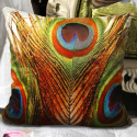 FablegentXH4 - Elegant Decorative Throw Pillow Cover - Peacock Feathers Design on Both Sides - Soft Velvet Fabric - R...