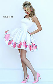 Ivory/Pink V-Back Slim Straps Short Pleated Homecoming Dresses 2016 Floral Print