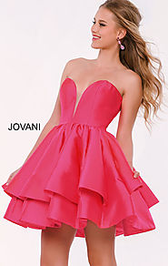 2016 Fuchsia Strapless Jovani 39475 Sweetheart V Neck Short Tiered Cocktail Dresses