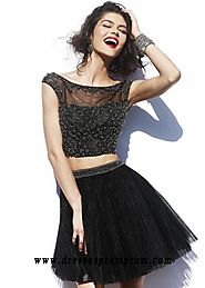 Black Beaded Two Pieces 2016 Pleated Tulle Party Dresses