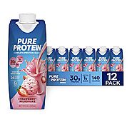 Pure Protein Strawberry Protein Shake, 30g Complete Protein, Ready to Drink and Keto-Friendly, Vitamins A, C, D, and ...