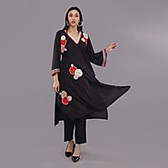 Rayon C-cut Kurti-Pant With Patch Work Embroidery