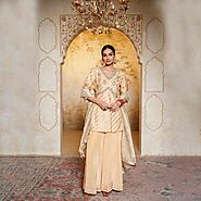 Best Golden banarsi sharara set for woman with dabka hand work