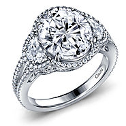 Fancy Cut Three Stone Diamond Halo Engagement Ring in 14K White Gold
