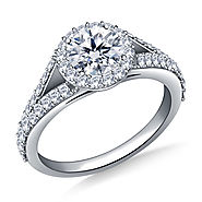 1.00 ct. tw. Round Brilliant Diamond Split Shank Halo Engagement Ring in 14K White Gold