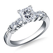 1.00 ct. tw. Prong Set Princess Cut Diamond Ring with Ridged Accents in 14K White Gold