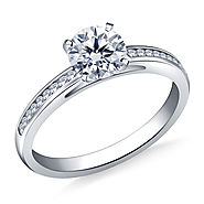 3/4 ct. tw. Round Diamond Channel Set Cathedral Engagement Ring in 14K White Gold