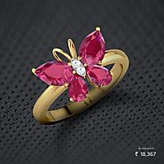 Butterfly Ruby Ring - Set in 18 Kt Yellow Gold (3.93 gms) with Diamonds (0.02 Ct, IJ-SI) Certified by SGL