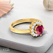 Forever Floral Diamond & Ruby Ring - Set in 18 Kt Yellow Gold (3 gms) with Diamonds (0.16 Ct, IJ-SI) Certified by...