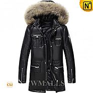 CWMALLS® Boise Patent Design Hooded Leather Down Coat CW890001