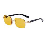 Unisex Rimless Diamond Cut Lens Sunglasses - UV400 Protection Stylish Shades for Men and Women, ZS-98241 (Black Gold ...