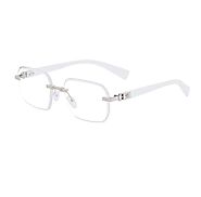 Unisex Rimless Diamond Cut Lens Sunglasses - UV400 Protection Stylish Shades for Men and Women, ZS-98241 (White Silve...