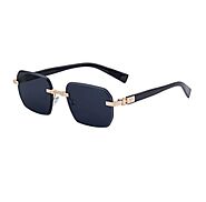 Unisex Rimless Diamond Cut Lens Sunglasses - UV400 Protection Stylish Shades for Men and Women, (Black Gold Gray)