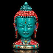 Turquoise Buddha Bust Statue- Buddha Head Tibetan Nepal Home Decor-9"