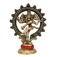 Dancing Shiva Nataraja Brass Turquoise Statue-6.5"