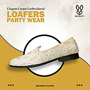 Bold Bunny Elegant Cream Embroidered Party Wear Loafers for Men – Graceful, Ethnic & Vegan