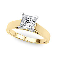 Yellow gold Princess Solitaire Engagement Ring with Four-Prong Setting and Tapered Band