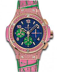 Replica Hublot Big Bang Pop Art Anodized Blue Dial Set with Sapphires 18k Red Gold Limited Edition Ladies Watch 341.P...