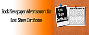 Lost Share certificate advertisement book online in any Newspaper