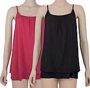 Set of 2 Soft Cotton Loose Tank Tops, Black and Red