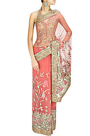 Pink colour desinger saree with zardozi embroidery