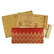 Red Shimmery Peacock Themed - Screen Printed Wedding Invitations : CD-8256C | IndianWeddingCards