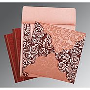 Pink Shimmery Floral Themed - Screen Printed Wedding Card : CD-8235D | IndianWeddingCards