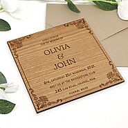 Engraved Wooden Wedding Invitations. Large Square Shaped timber wedding invites